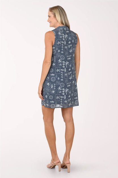 Lobster Print Zip Neck Sleeveless Dress