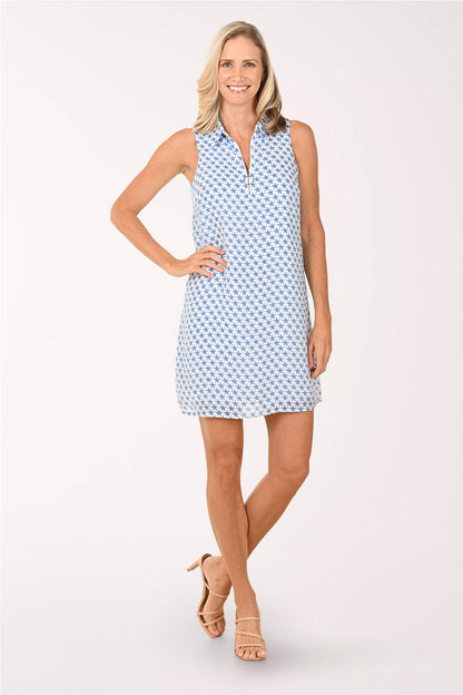 Blue Stars Zip Neck Sleeveless Dress
