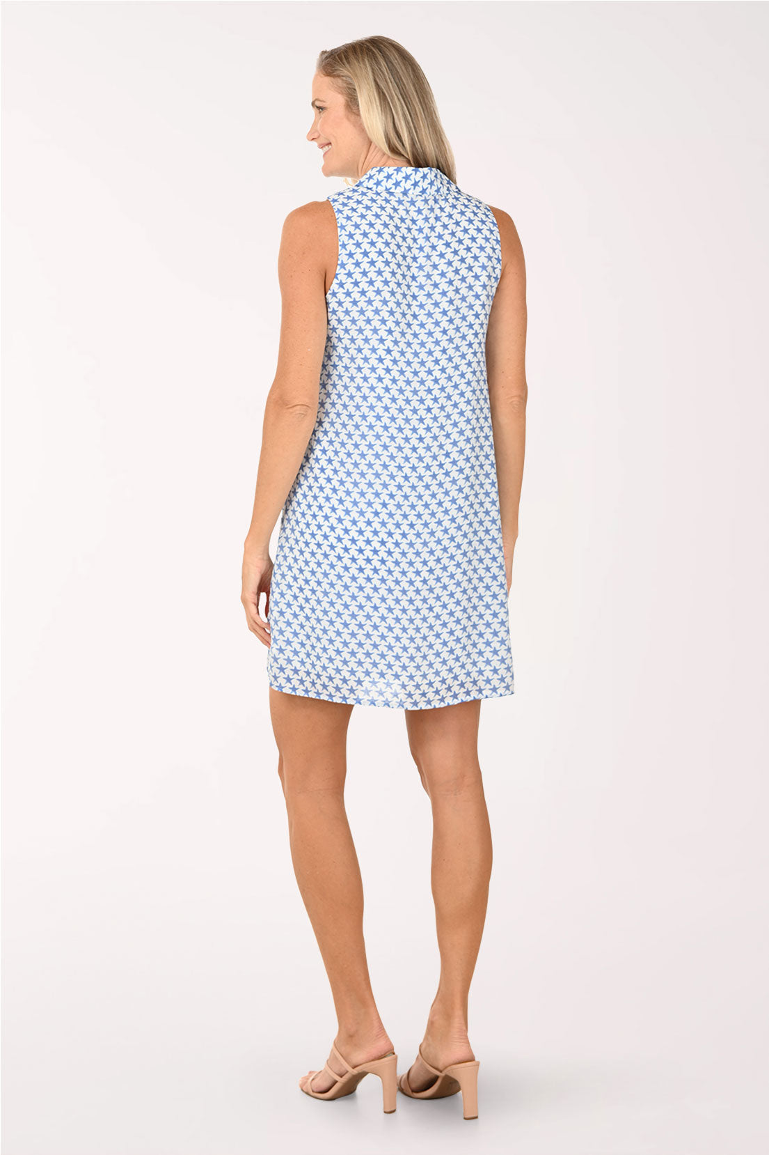 Blue Stars Zip Neck Sleeveless Dress