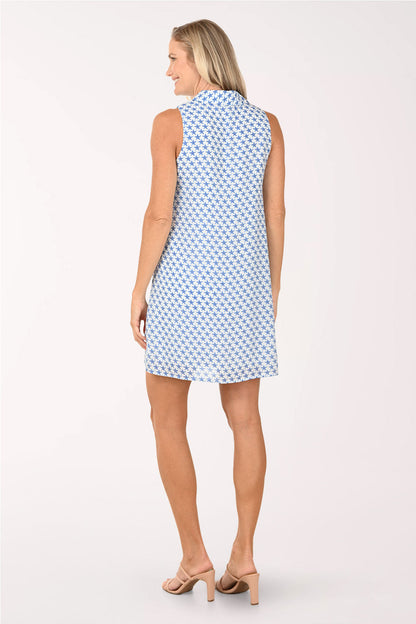 Blue Stars Zip Neck Sleeveless Dress
