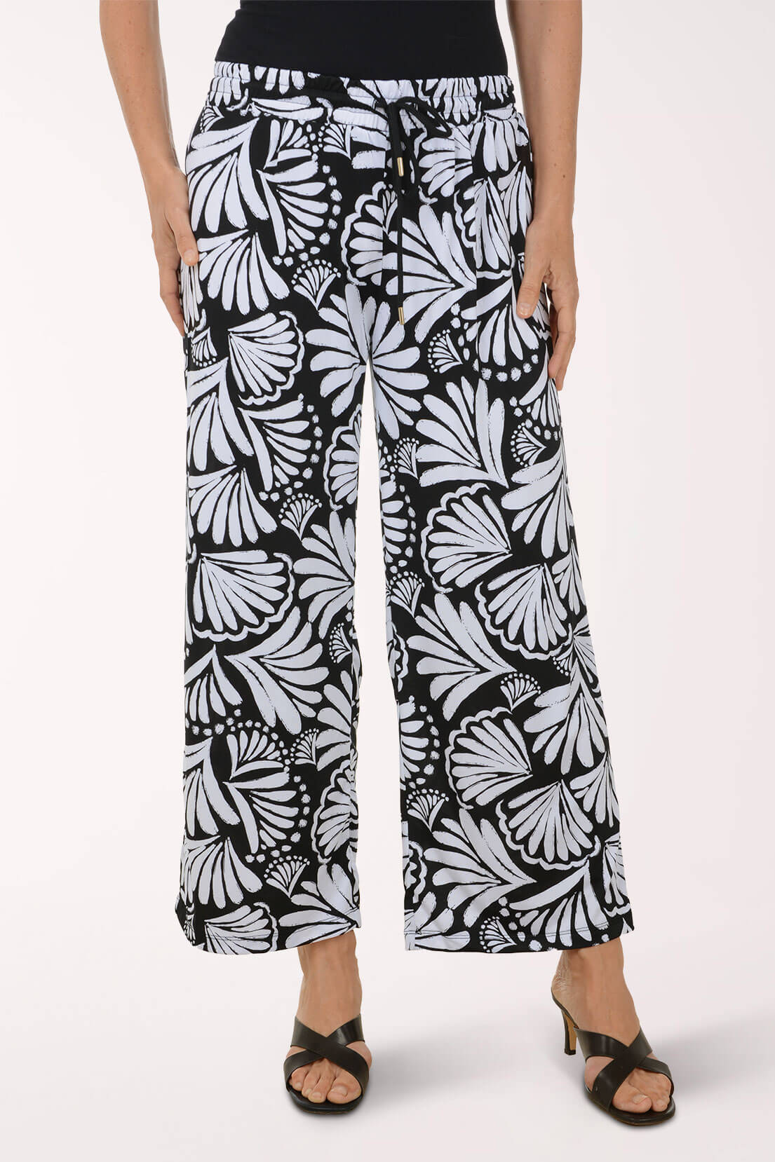 Feathered Fan Drawstring Palazzo Pant