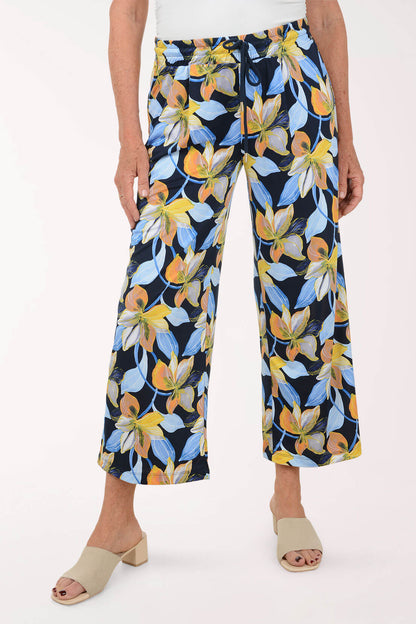 Navy Lilies Drawstring Palazzo Pant