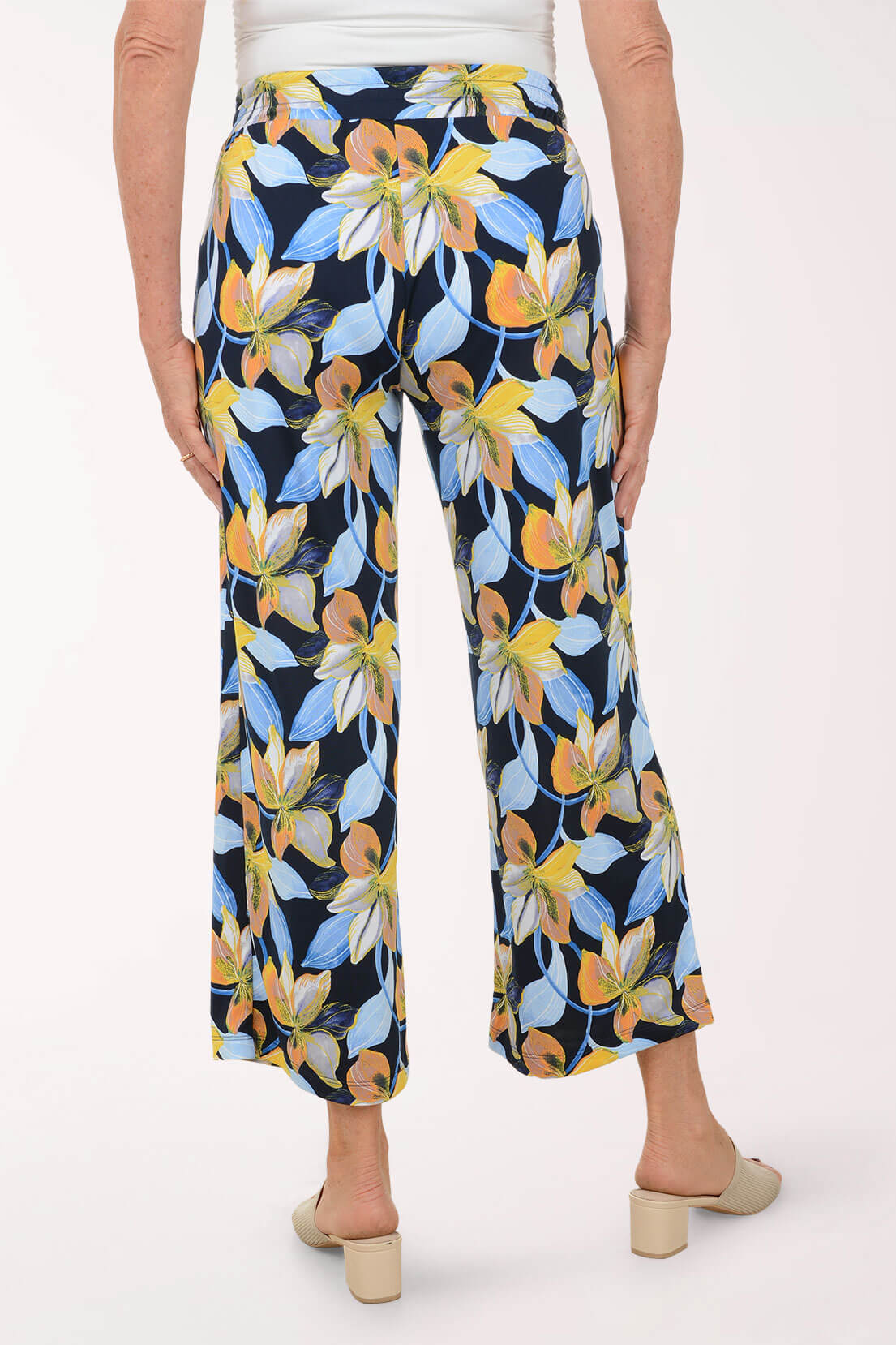 Navy Lilies Drawstring Palazzo Pant