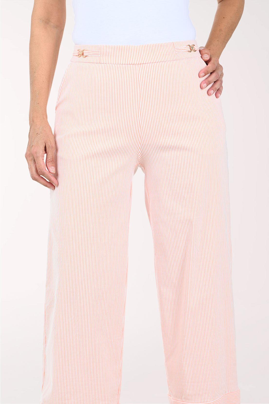 Metallic Link Waist Striped Pant