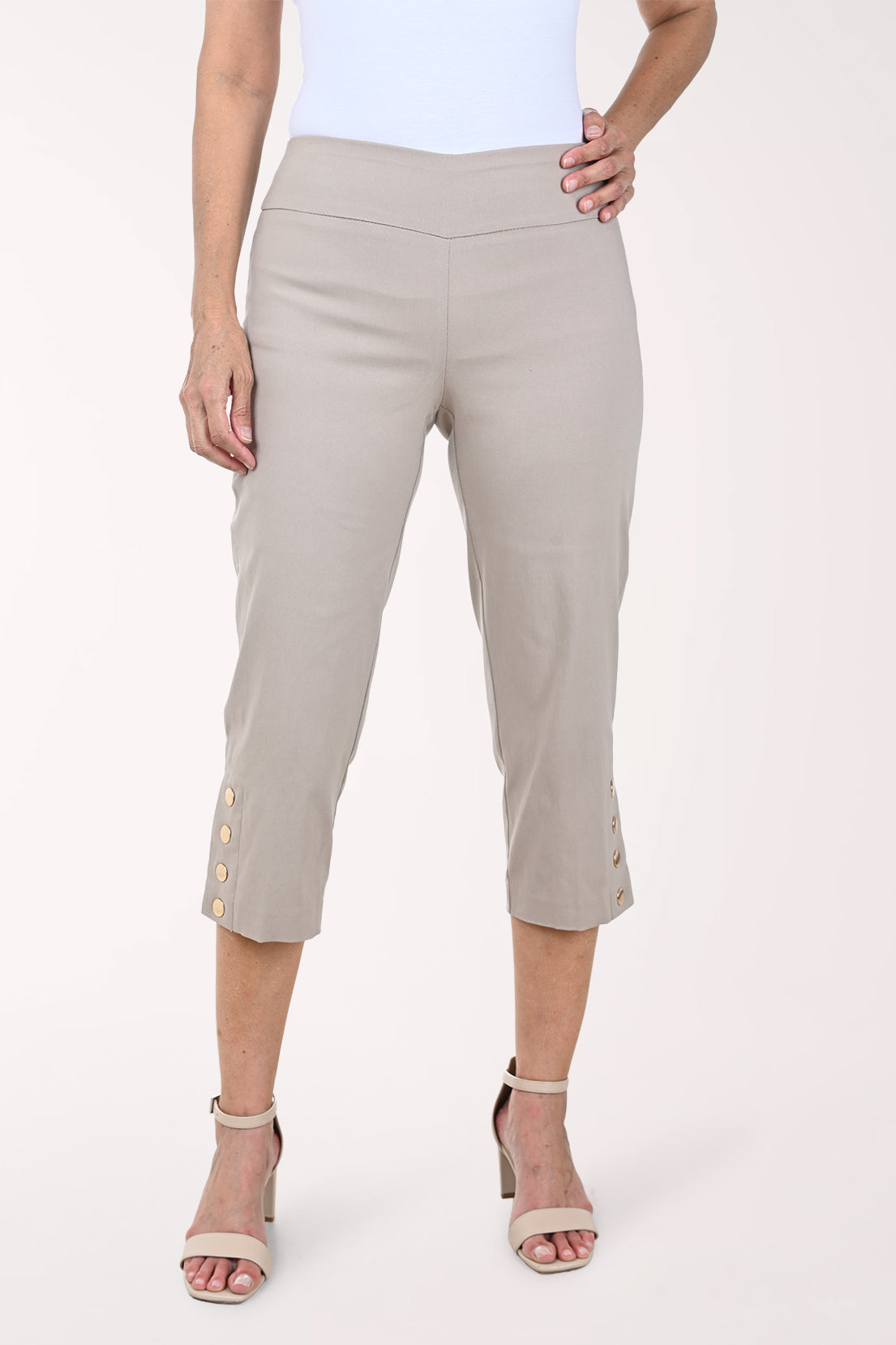 Gold Button Hem Capri Pant