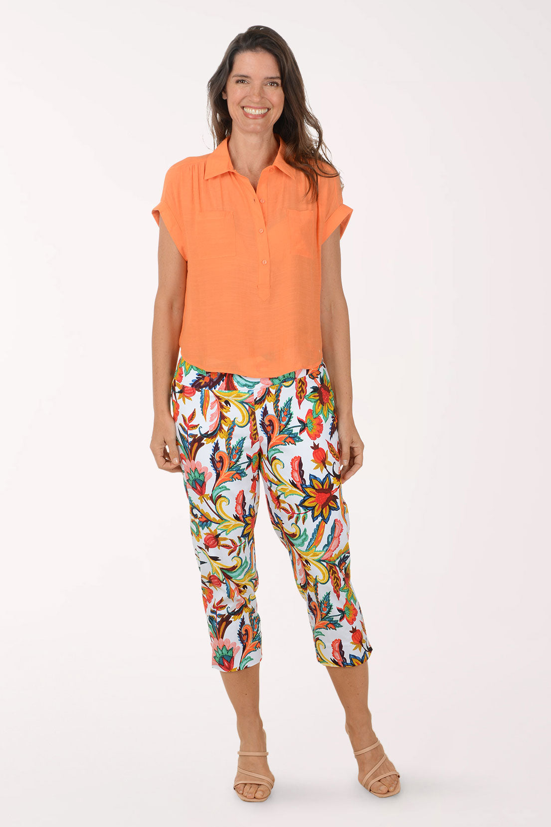 Cherry Floral Pull-On Capri Pant