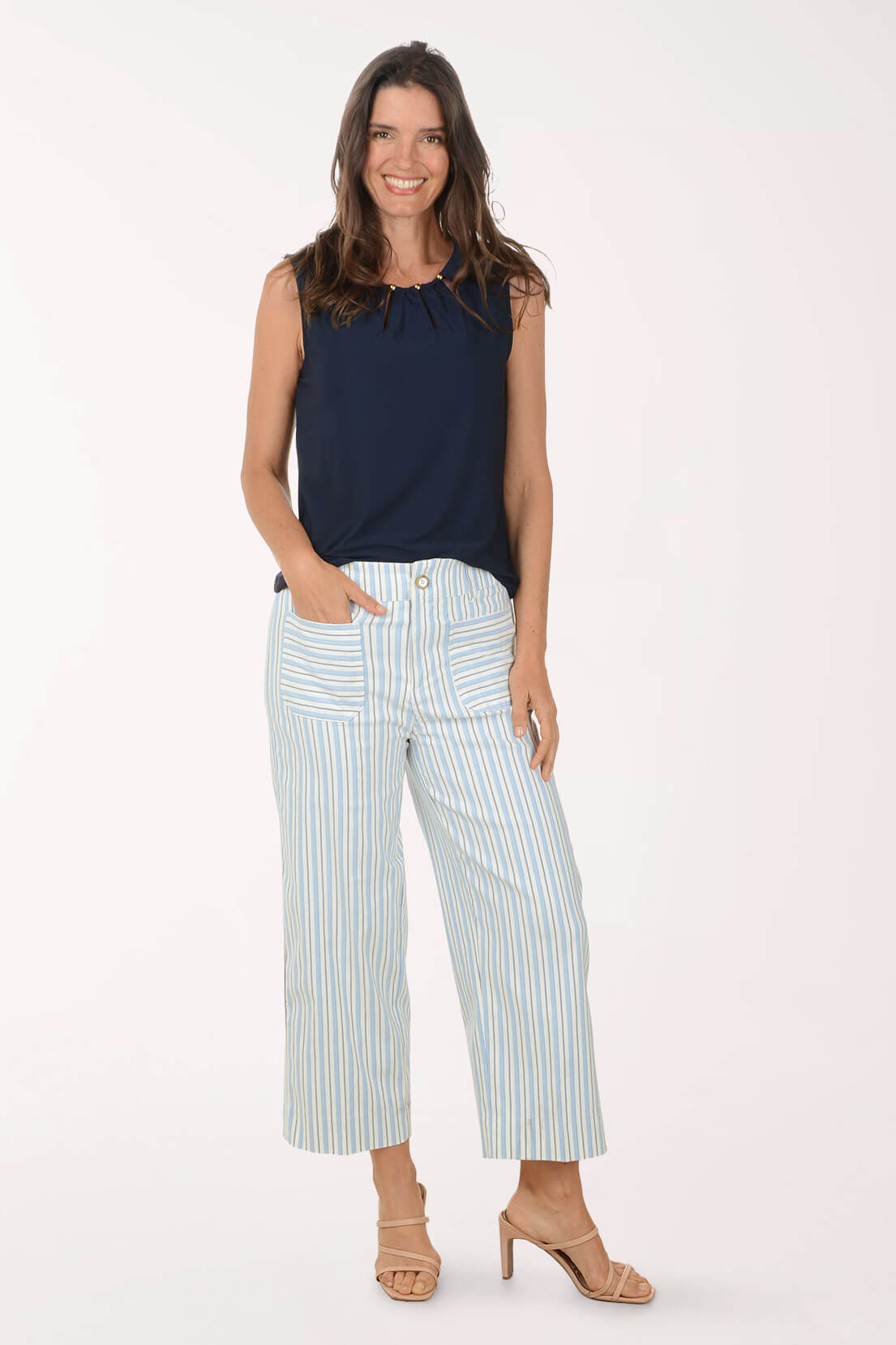 Striped Patch Pocket Wide Leg Pant