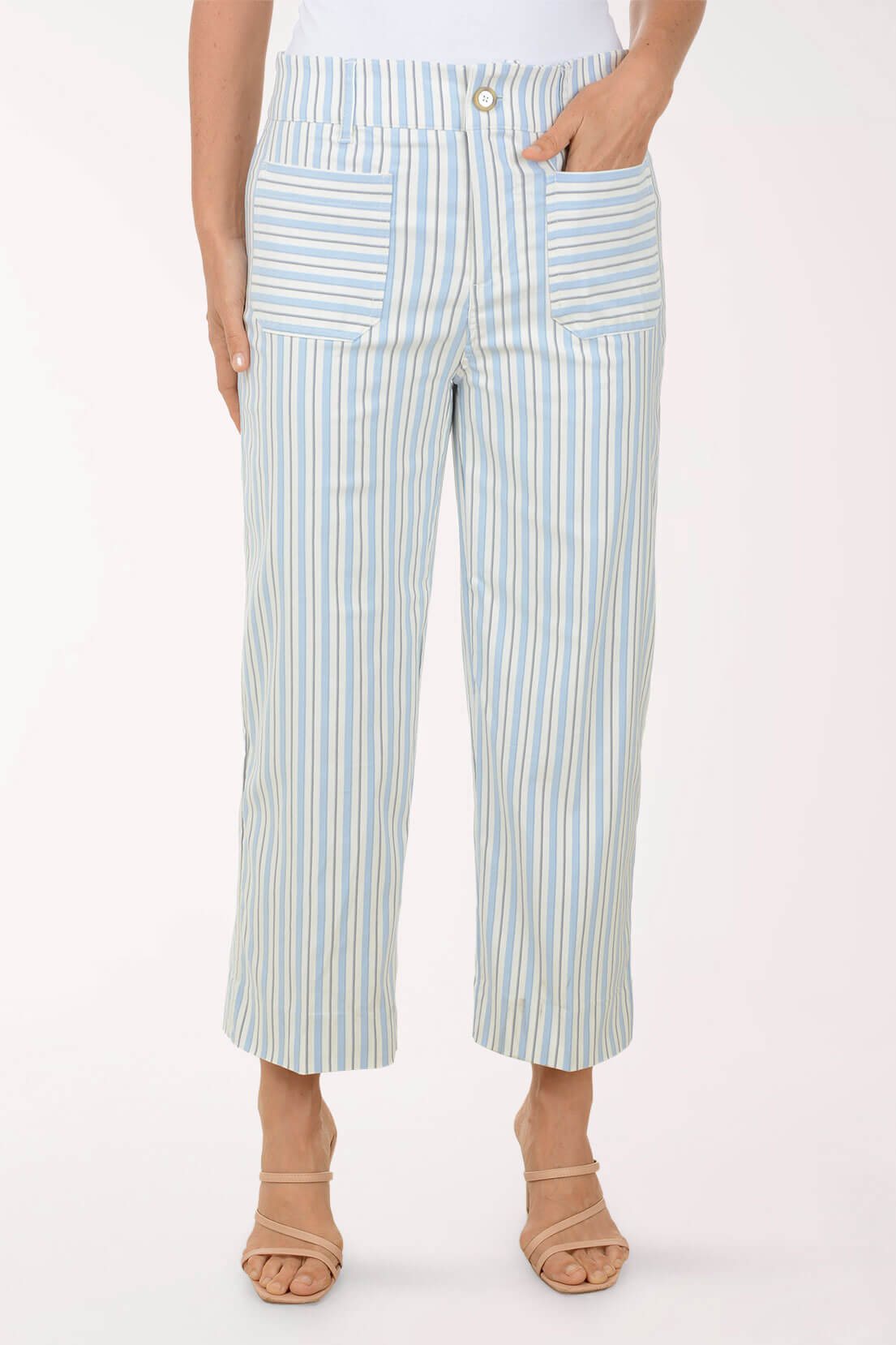 Striped Patch Pocket Wide Leg Pant