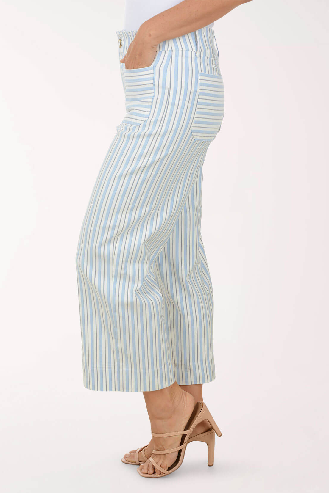 Striped Patch Pocket Wide Leg Pant