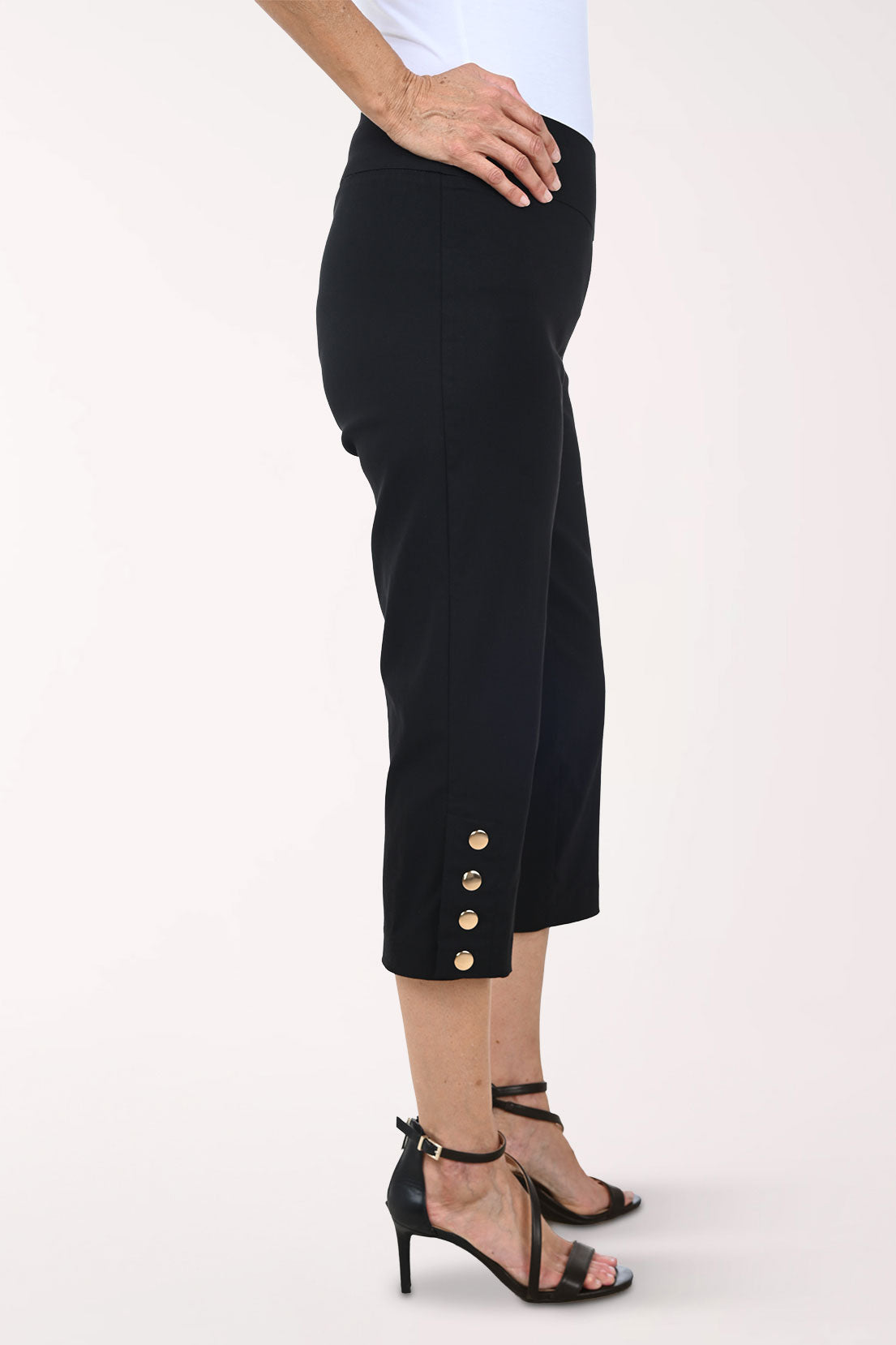 Gold Button Hem Capri Pant