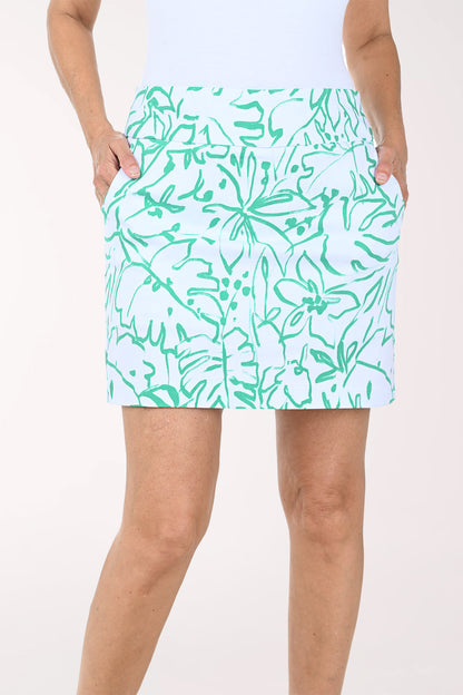 Green Painted Floral Pull-On Stretch Skort