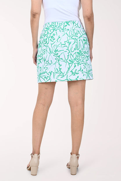 Green Painted Floral Pull-On Stretch Skort
