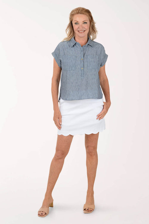 Solid Scalloped Pull-On Skort
