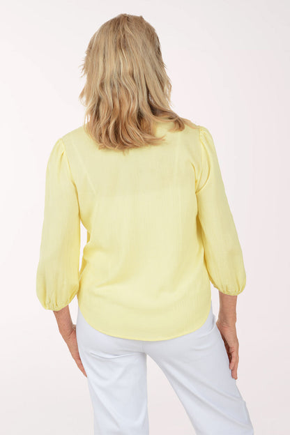 Solid Crepe Button Front Peasant Blouse