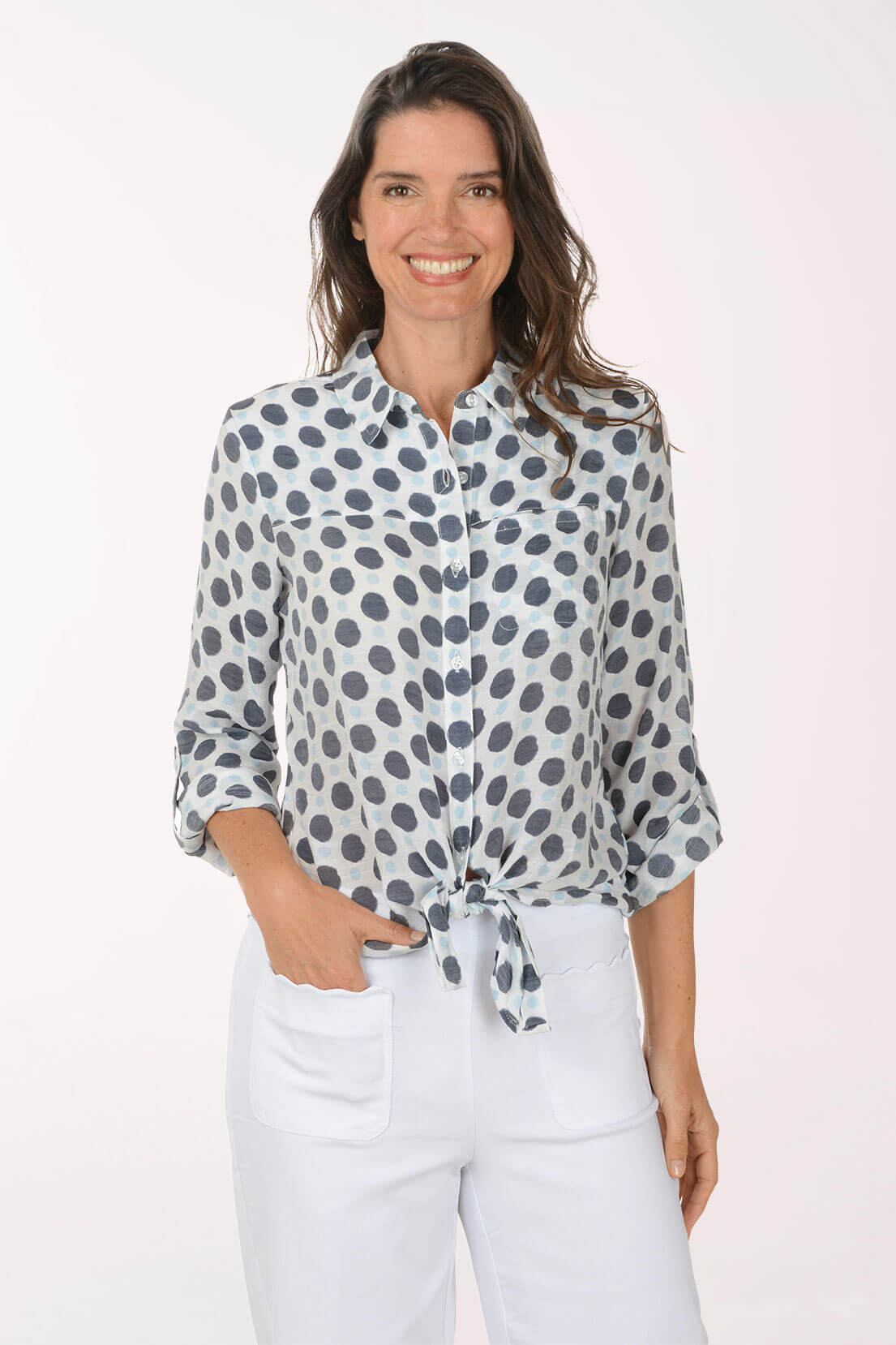 Blue Polka Dots Button-Front Shirt