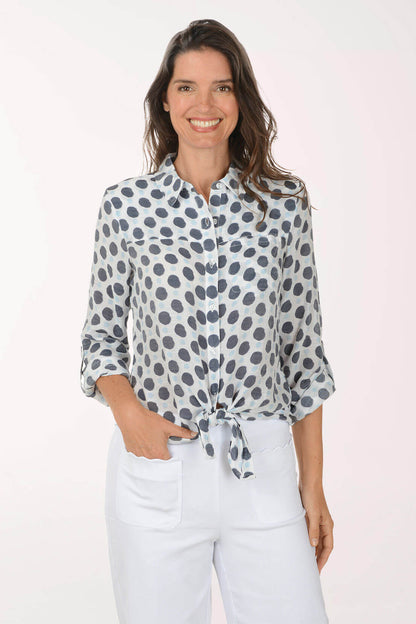 Blue Polka Dots Button-Front Shirt