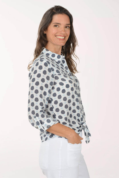 Blue Polka Dots Button-Front Shirt