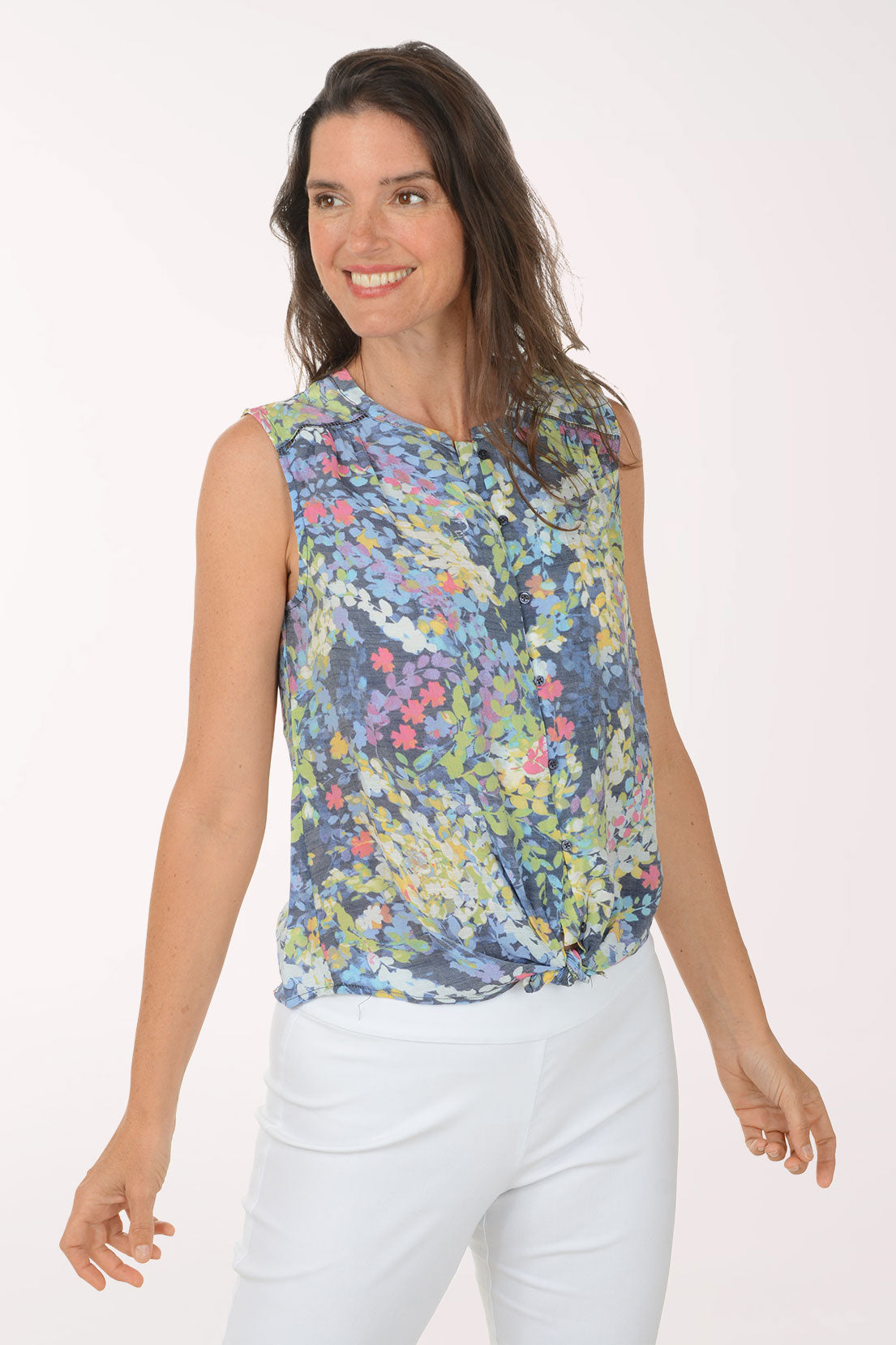 Ivy Garden Button-Front Sleeveless Blouse