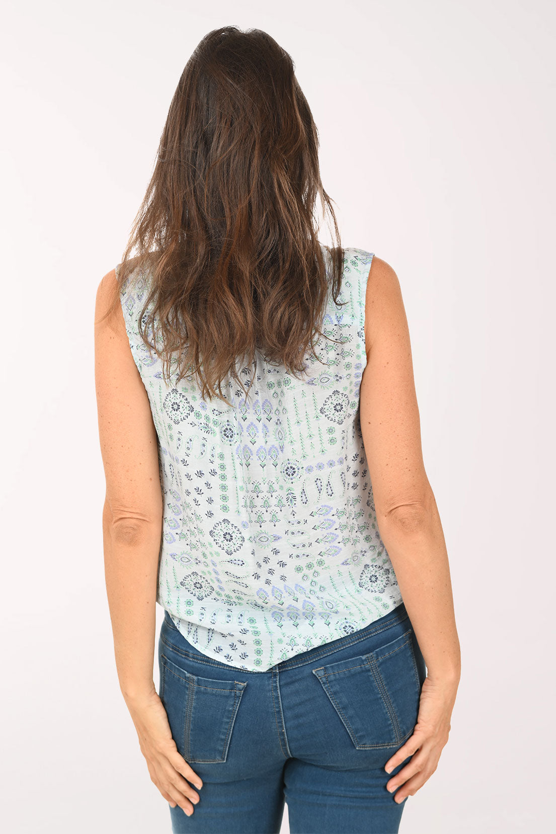 Garden Party Button-Front Sleeveless Blouse