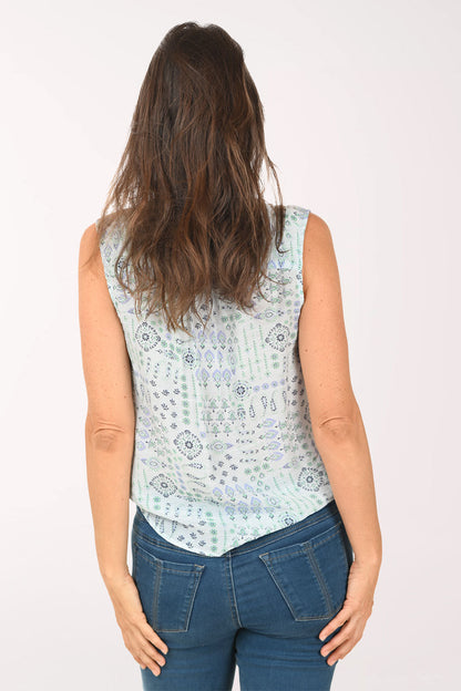 Garden Party Button-Front Sleeveless Blouse