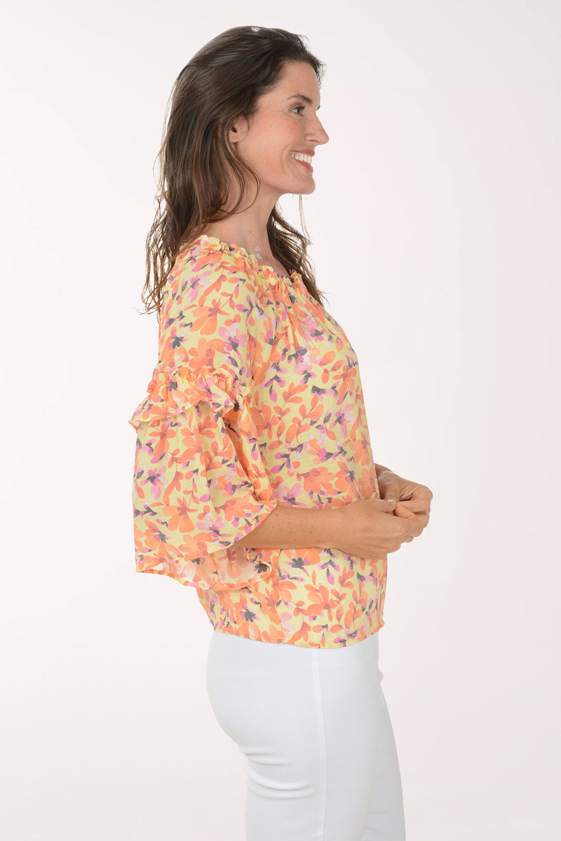 Lemon Petals Ruffled Bell Sleeve Blouse