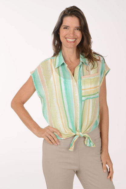 Lily Pond Striped Cap Sleeve Shirt