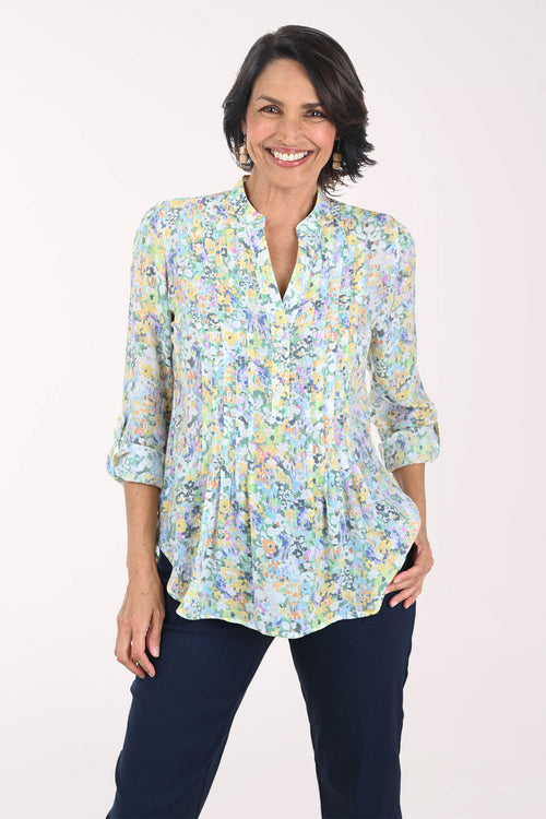 Wildflowers Pleated Roll Sleeve Blouse