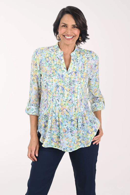 Wildflowers Pleated Roll Sleeve Blouse