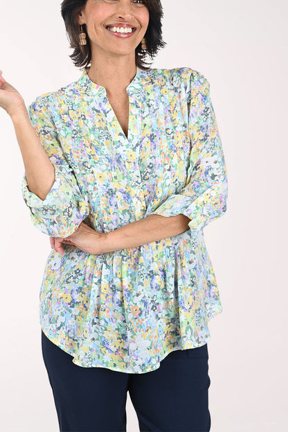 Wildflowers Pleated Roll Sleeve Blouse
