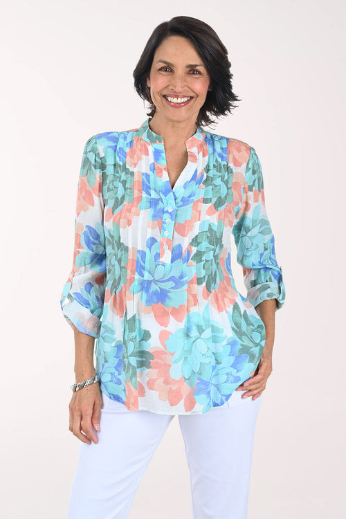 Dahlia Pleated Roll Sleeve Blouse