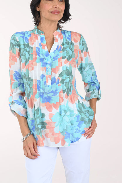 Dahlia Pleated Roll Sleeve Blouse