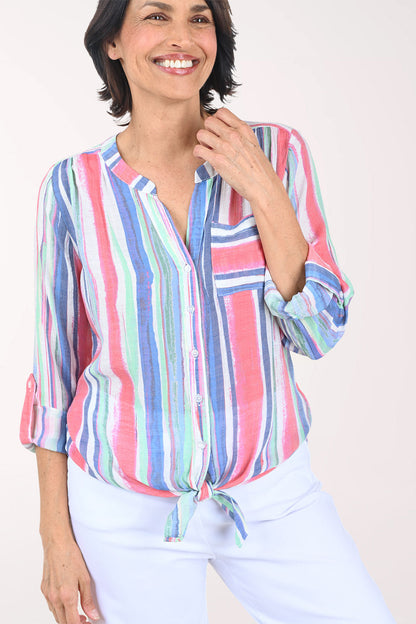 Bright Stripes Button-Front Blouse