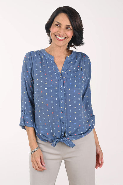 Americana Navy Stars Button-Front Blouse