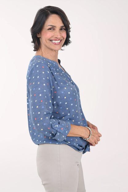 Americana Navy Stars Button-Front Blouse