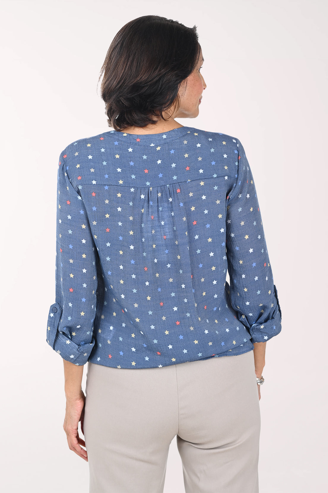 Americana Navy Stars Button-Front Blouse