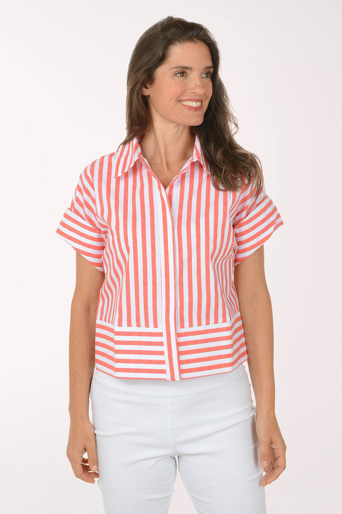 Striped Boxy Short Dolman Sleeve Shirt