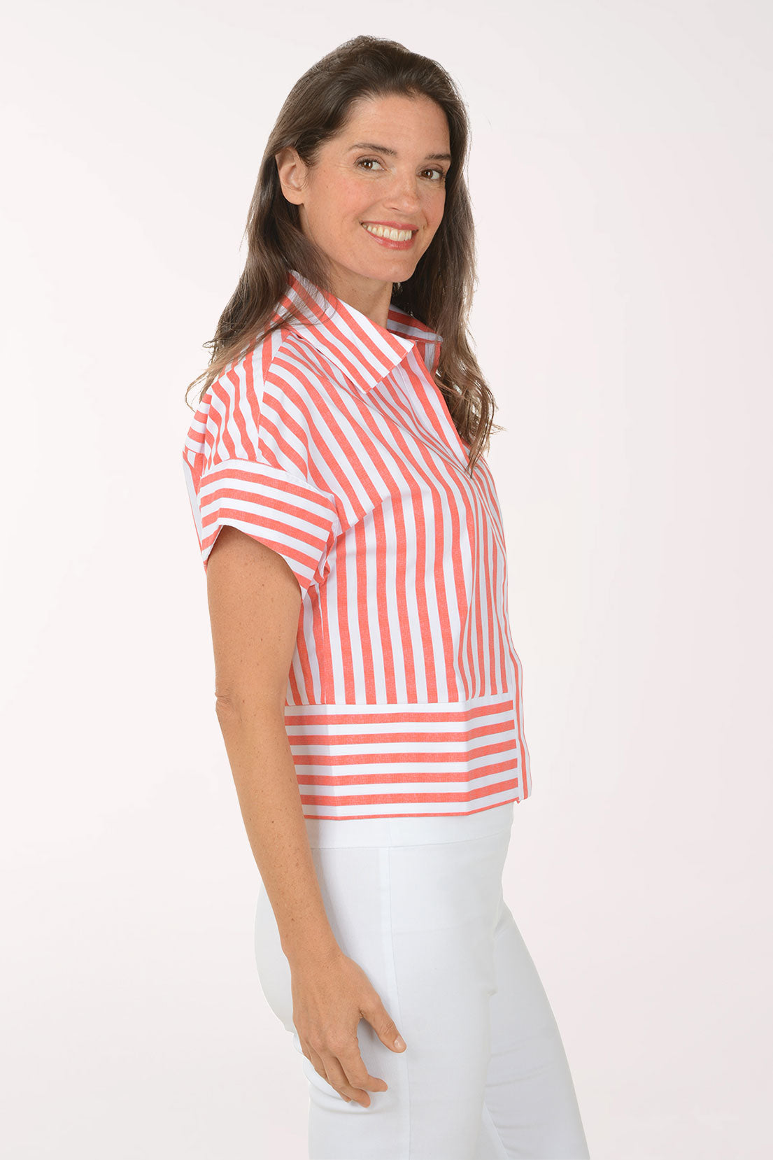 Striped Boxy Short Dolman Sleeve Shirt