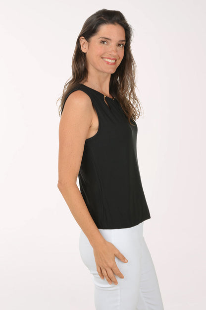 Solid Beaded Neck Sleeveless Top
