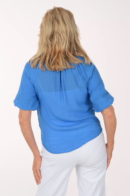 Solid Puffed Sleeve Tie-Front Shirt