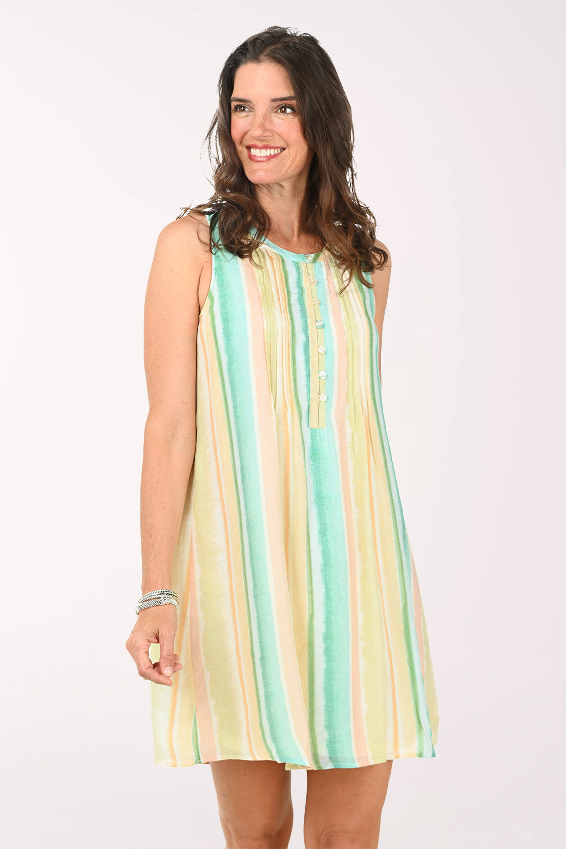 Lily Pond Striped Pleated Sleeveless Dress