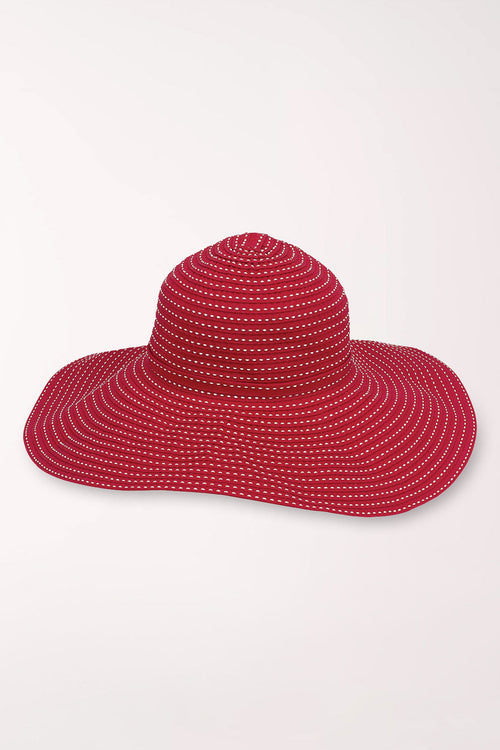 Red Floppy Stitched Ribbon Sun Hat