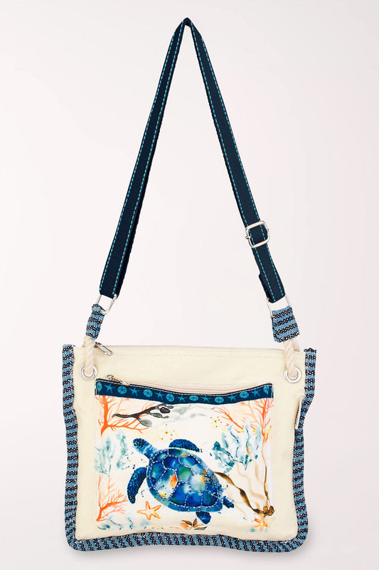 Beaded Sea Turtle Canvas Crossbody Bag