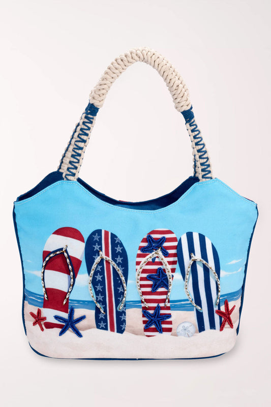 July Sandals Beaded Canvas Tote Bag